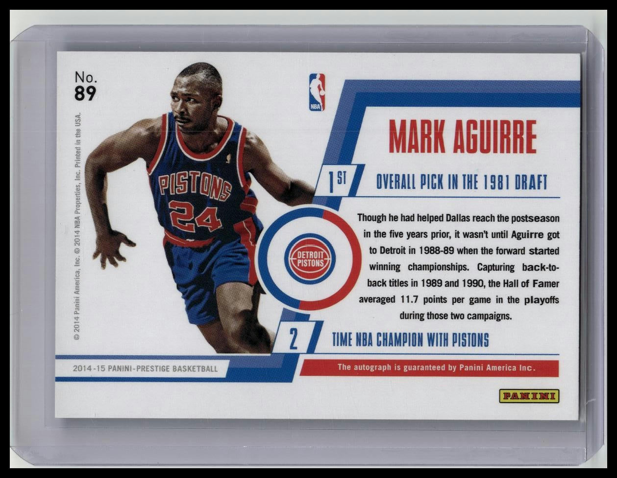 2014-15 Panini Prestige MARK AGUIRRE Detroit Pistons AUTO /99