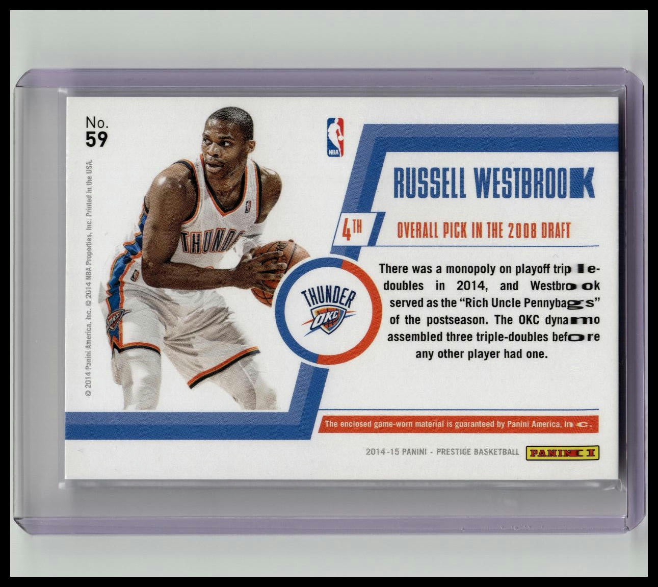 2014-15 Panini Prestige Bonus Shots Russell Westbrook Game Worn Patch Relic /99