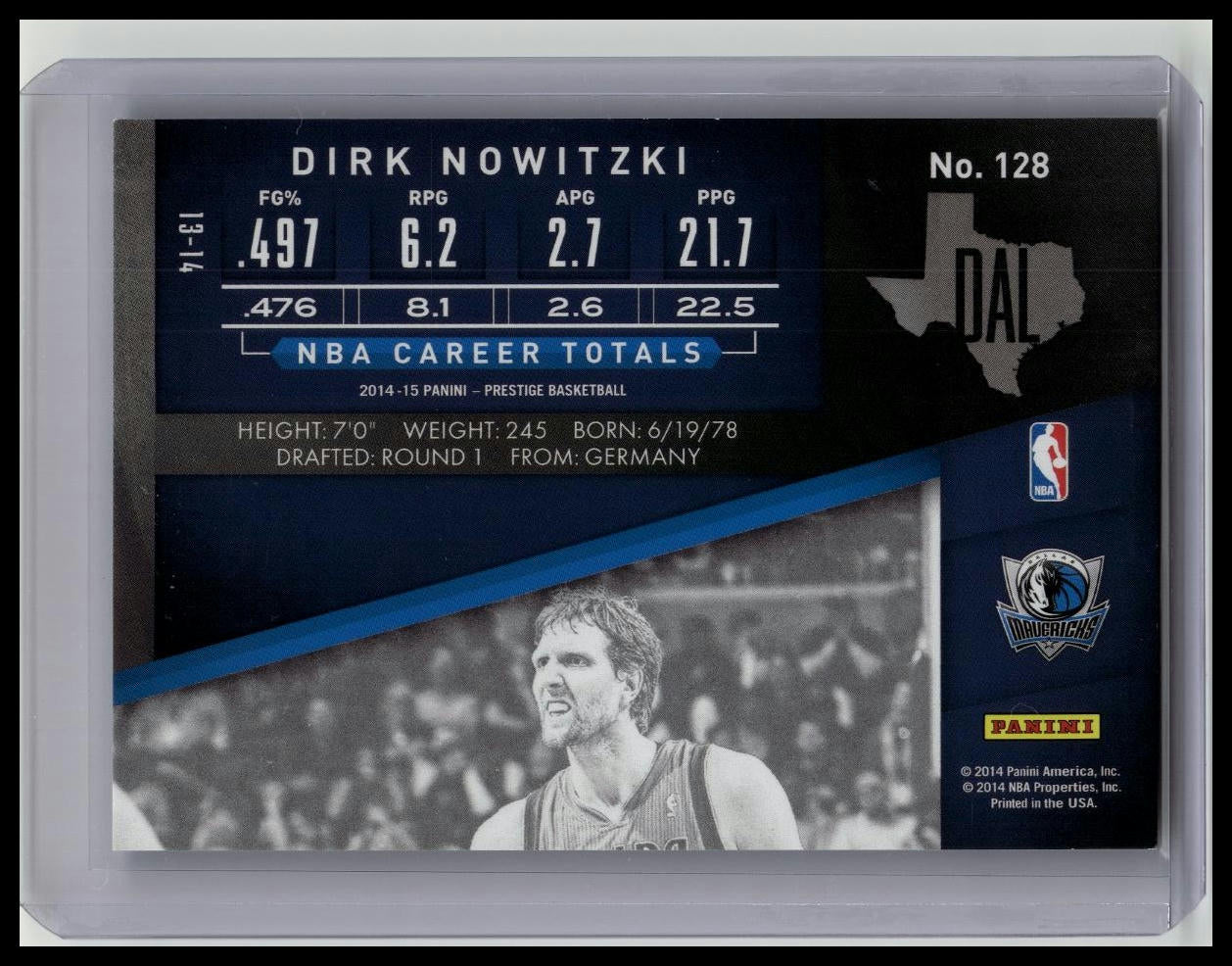 2014-15 Panini Prestige Bonus Shots Blue Plus /99 Dirk Nowitzki #128