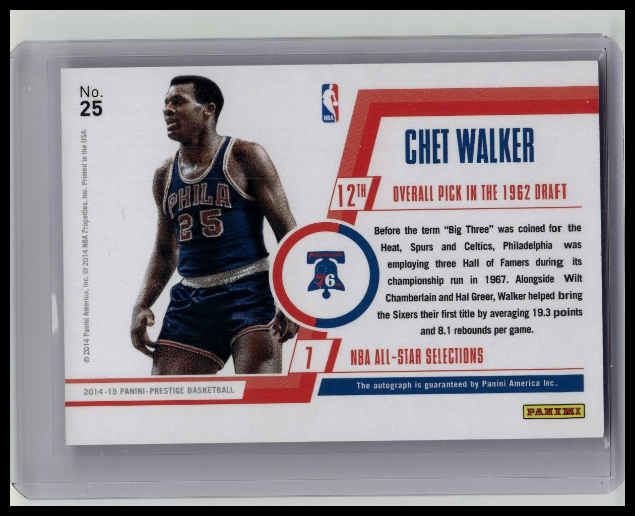 2014-15 PANINI PRESTIGE BONUS SHOTS CHET WALKER AUTO /49 76ERS