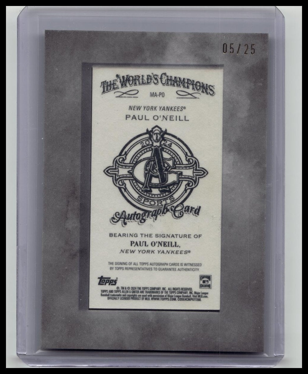 2024 Topps Allen & Ginter X - Paul O'Neill - Mini On Card Auto /25 Yankees