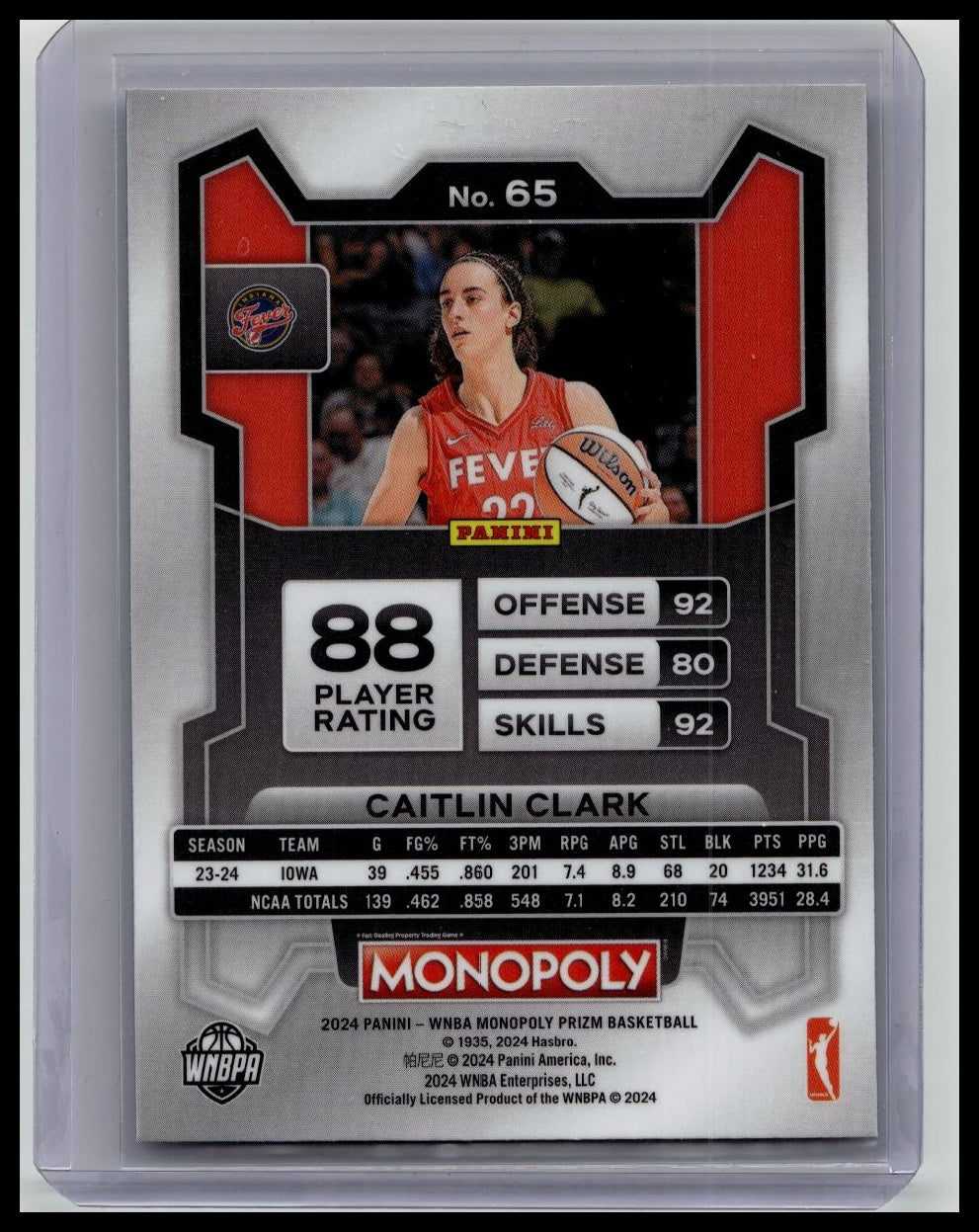 2024 WNBA Monopoly Prizm #65 Caitlin Clark Base Rookie Card (RC) Fever