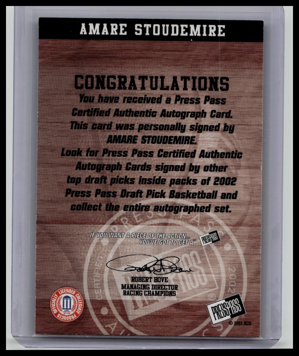 2002-03 Press Pass Autograph Auto Amare Stoudemire Rookie RC
