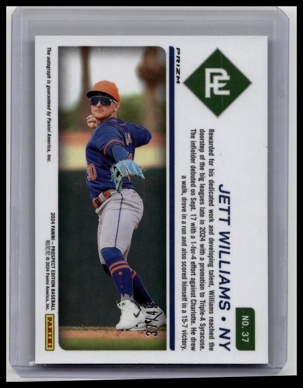 2024 Panini Prospect Edition Jett Williams Chrome Prizm Auto #'d 37/49 Mets