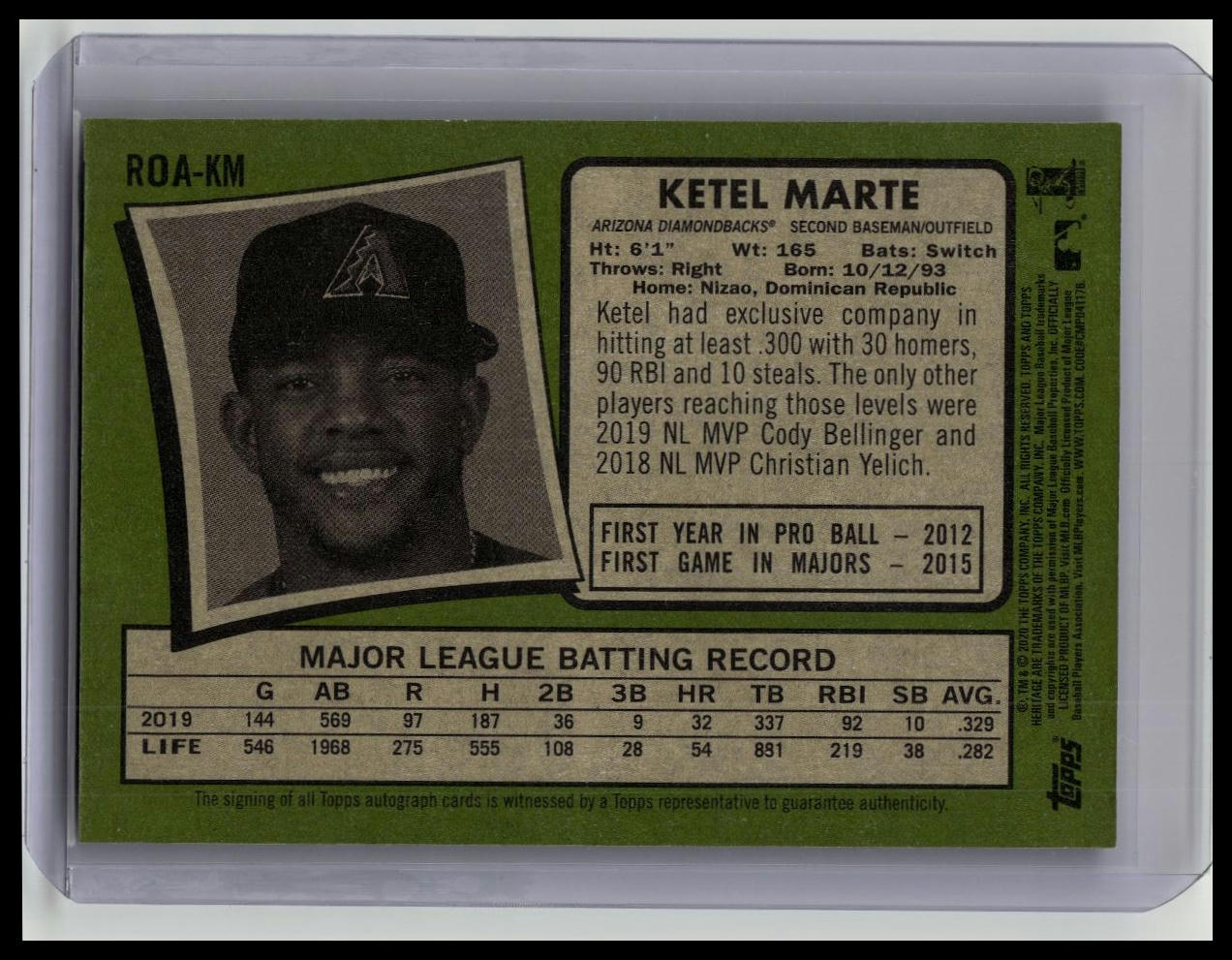 Ketel Marte 2020 Topps Heritage High Real One Auto Arizona Diamondbacks