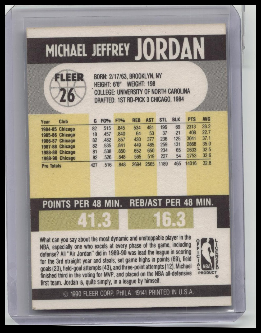 1990-91 Fleer Michael Jordan #26 ERROR Card, No Print Lines On The Back