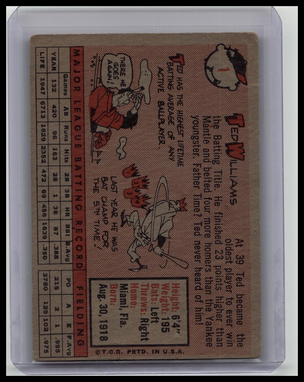 TOPPS 1958 TED WILLIAMS #1 BOSTON RED SOX