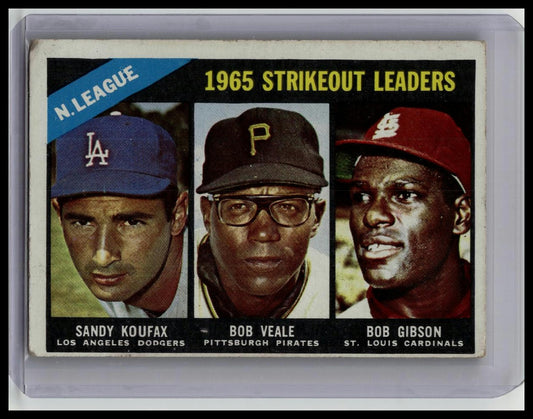 1966 Topps NL 1965 Strikeout Leaders Sandy Koufax/Bob Veale/Bob Gibson