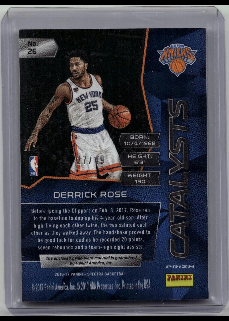 2016-17 Spectra Catalysts Patch Prizm Refractor Derrick Rose /49 Game Worn