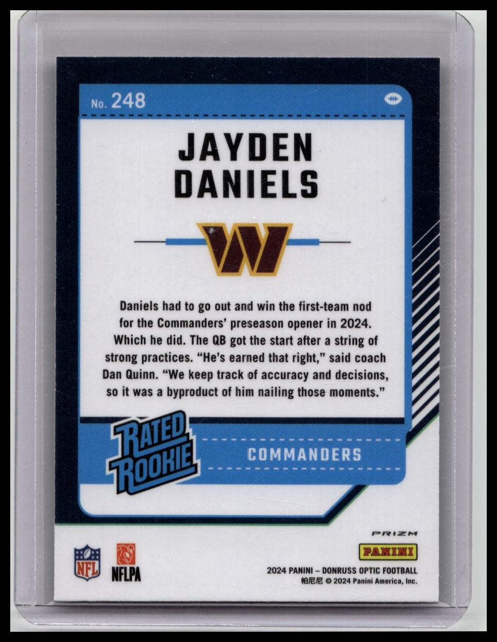 2024 Donruss Optic Jayden Daniels Rated Rookie Holo Silver Prizm RC #248