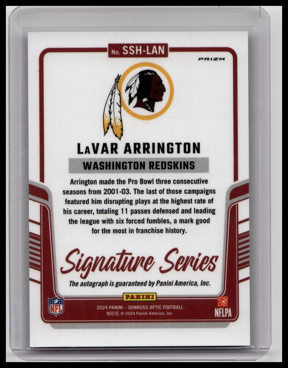 2024 Donruss Optic LaVar Arrington Signature Series Auto Holo Redskins #SSH-LAN