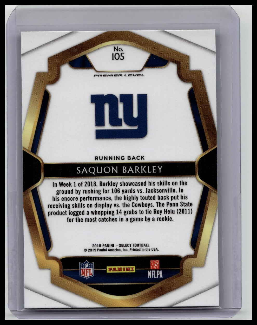 SAQUON BARKLEY 2018 SELECT PREMIER LEVEL ROOKIE