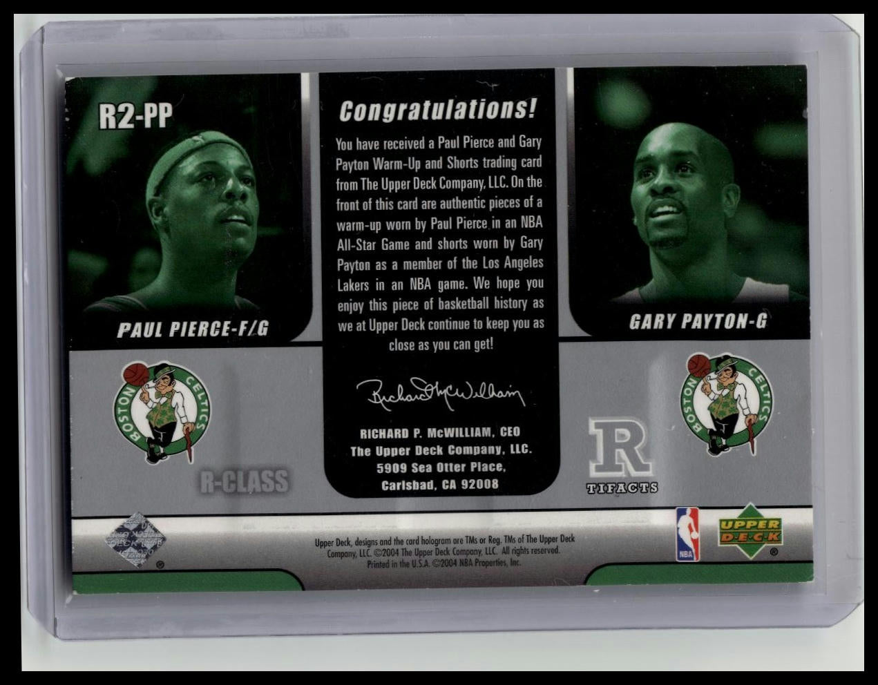 2004-05 UPPER DECK R-CLASS R-TIFACTS PAUL PIERCE/GARY PAYTON DUAL JERSEYS R2-PP