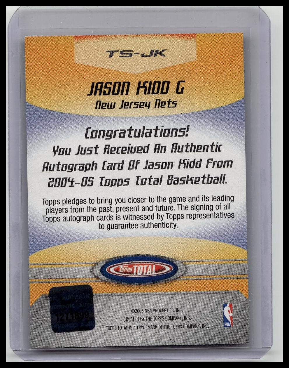 2004-05 Topps Total Jason Kidd Total Signature Auto TSJK