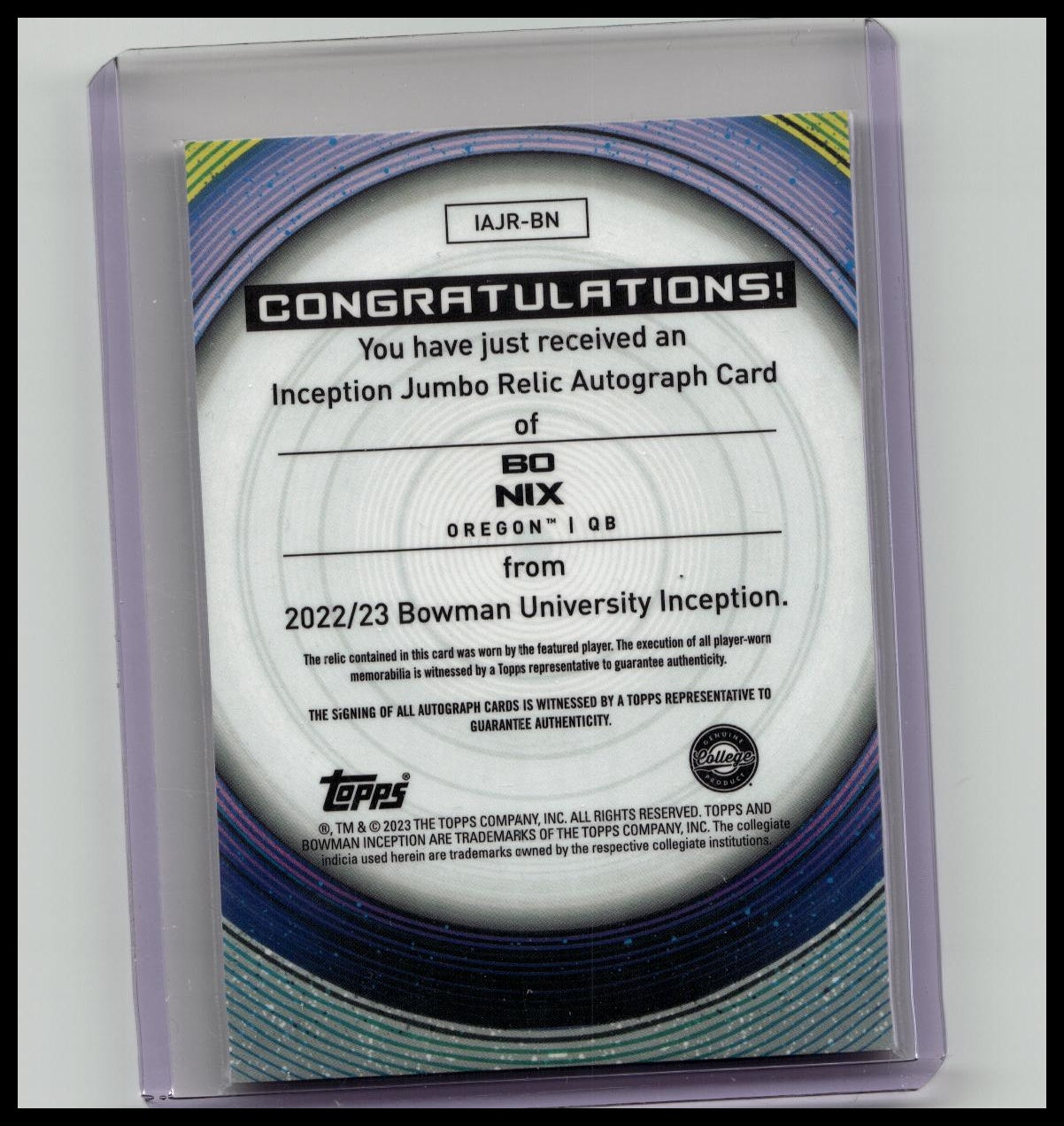 2023 Bowman University Inception Bo Nix Jumbo Patch Auto /199