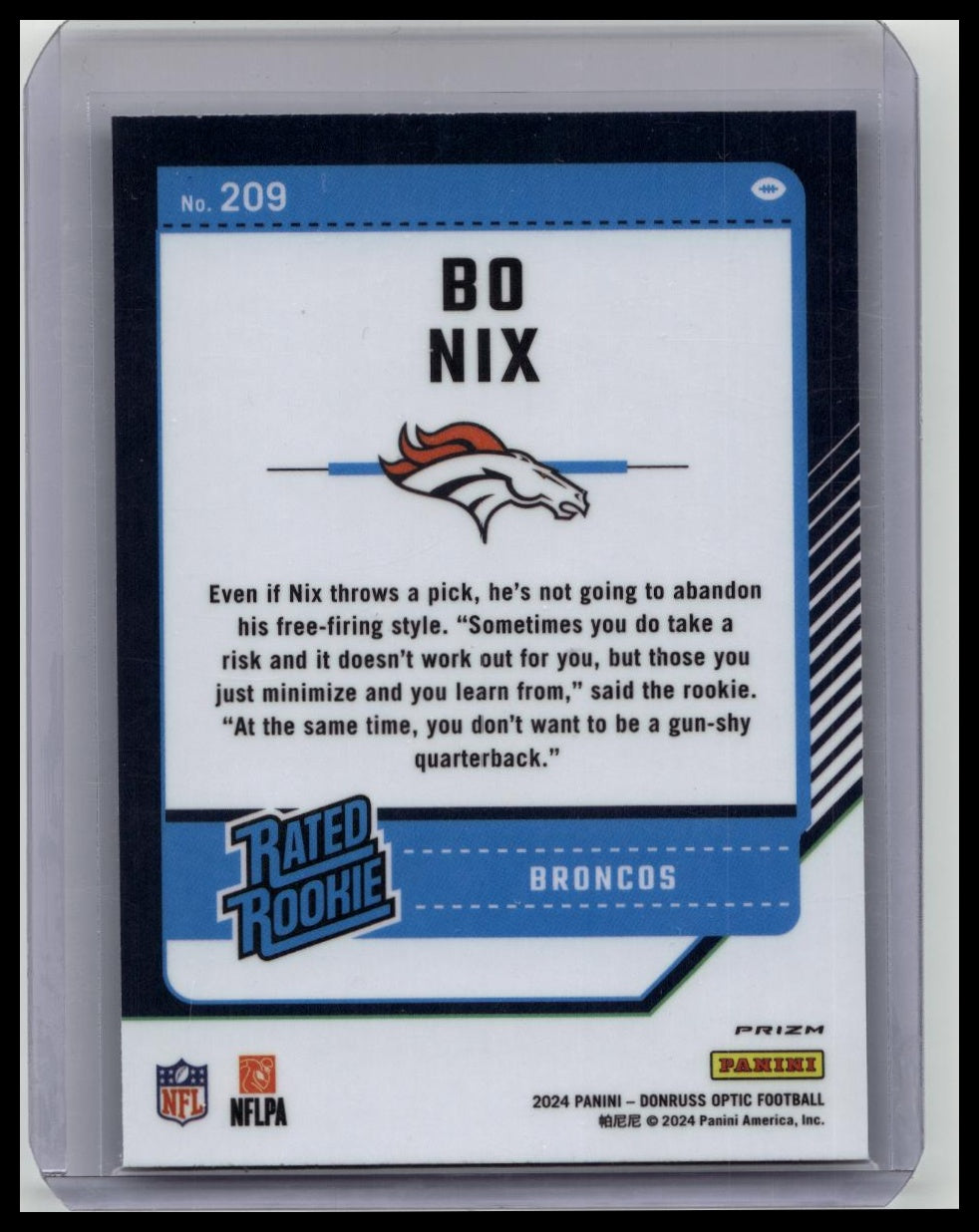 2024 Panini Donruss Optic - Rated Rookie Bo Nix #209 Purple Shock Prizm (RC)