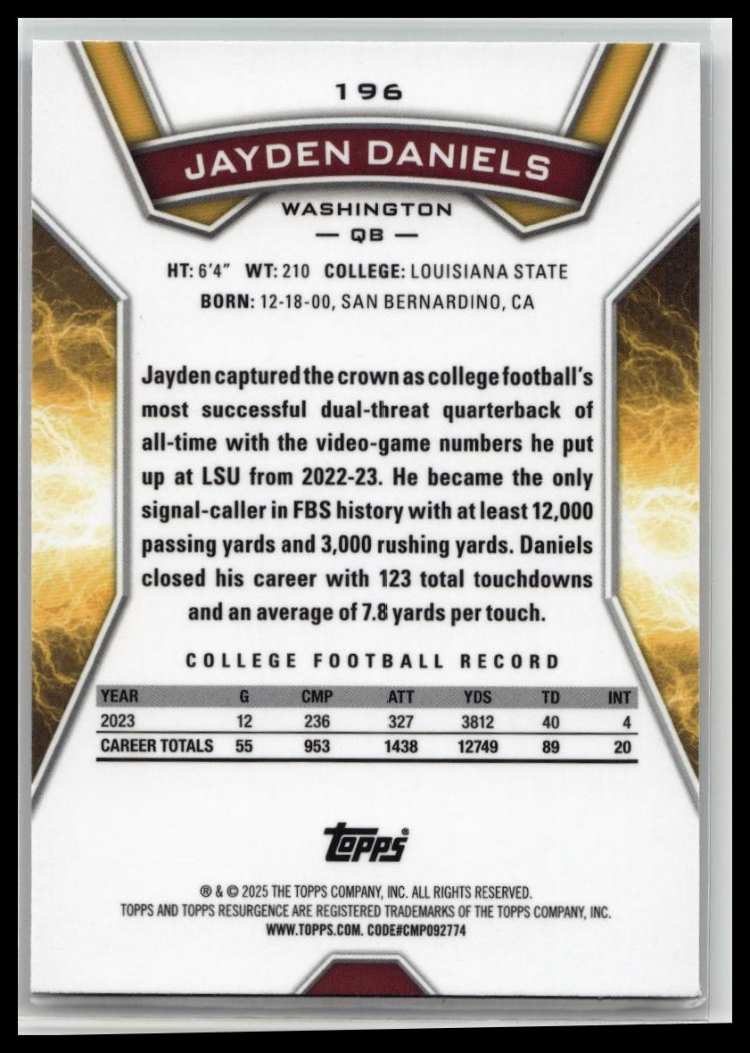 2024 Topps Resurgence - Rookies Jayden Daniels #196 Blue & Orange Spark Rookie