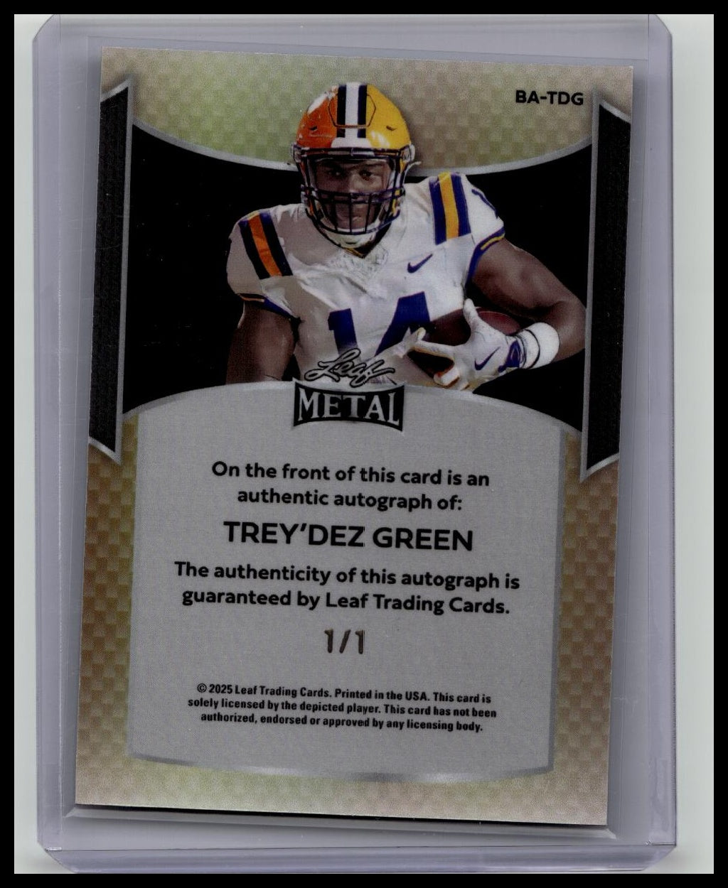 2025 Leaf Metal Football - Auto - Autograph - Trey'Dez Green #'d 1/1 (LSU)