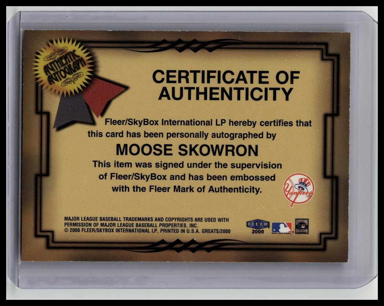 2000 Fleer Greats of the Game Bill Moose Skowron Autograph Auto Yankees
