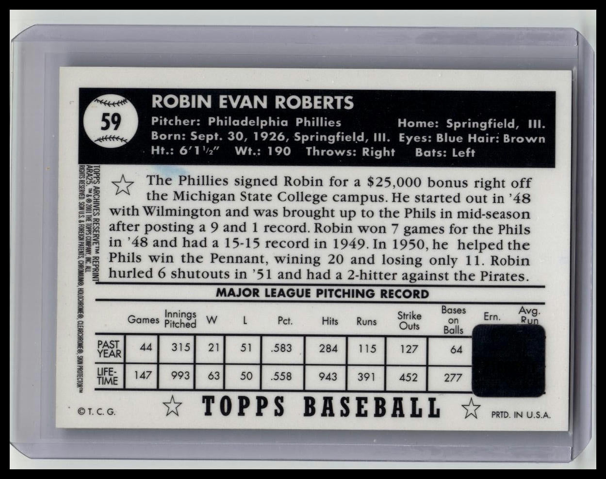 2001 TOPPS ARCHIVES RESERVE ROBIN ROBERTS AUTO PHILLIES REFRACTOR