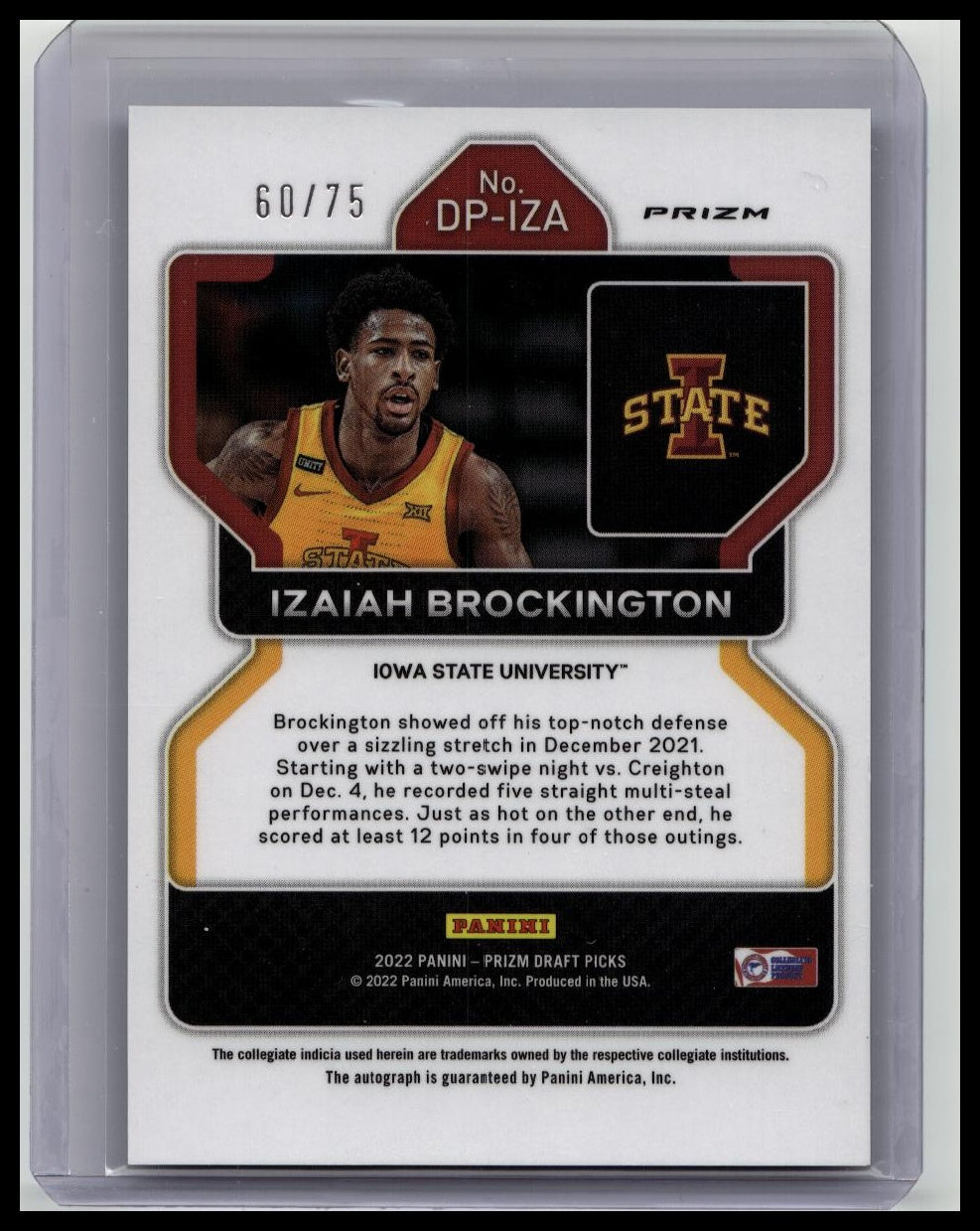 Izaiah Brockington Blue Refractor Auto /75 2022 Panini Prizm Draft Picks