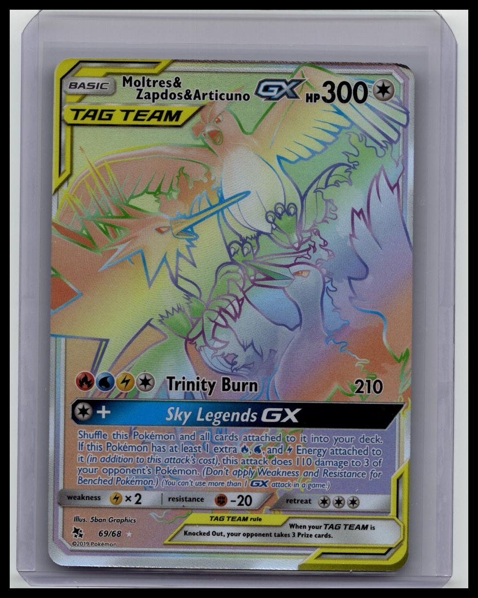 Pokemon Rainbow Moltres Zapdos Articuno GX Secret Rare Holo Card 69/68 Tag Team