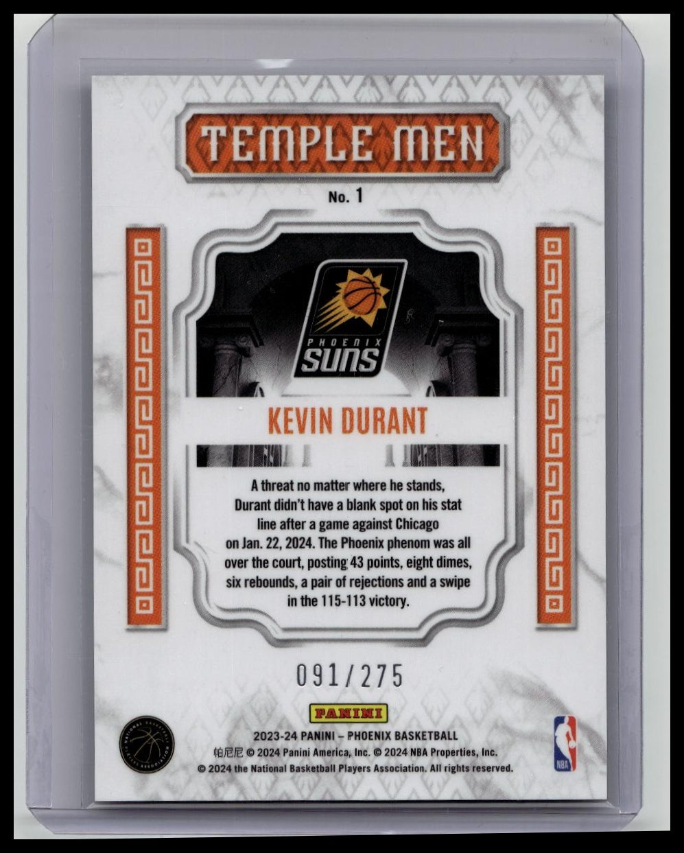 2023-24 Panini Phoenix Temple Men Maroon Ice /275 Kevin Durant #1