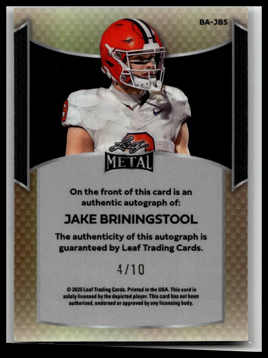 Jake Briningstool 2025 Leaf Metal Football Cracked Ice /10 AUTO