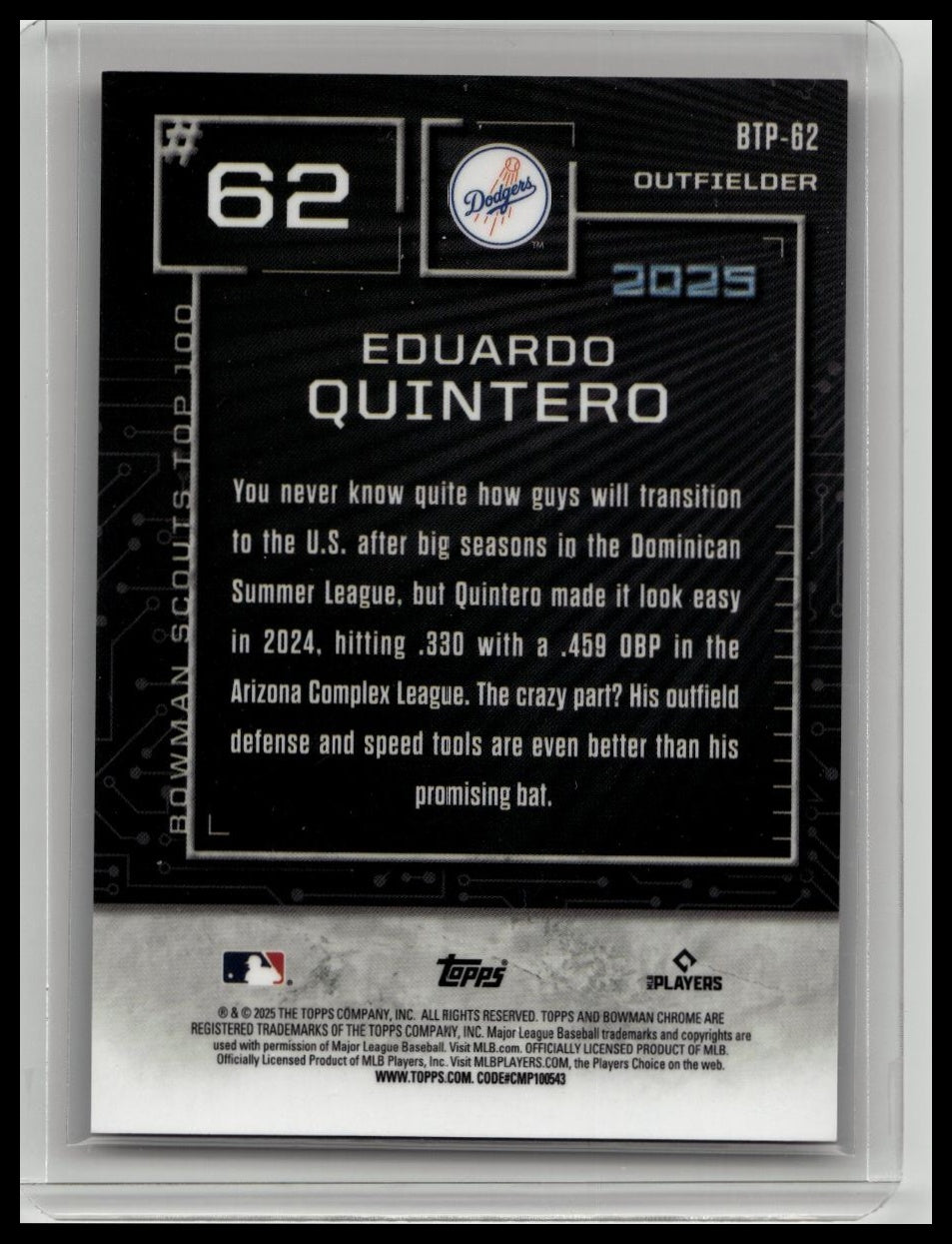 2025 Bowman Eduardo Quintero Chrome Bowman Top 100 Red Refractor 2/5 Dodgers