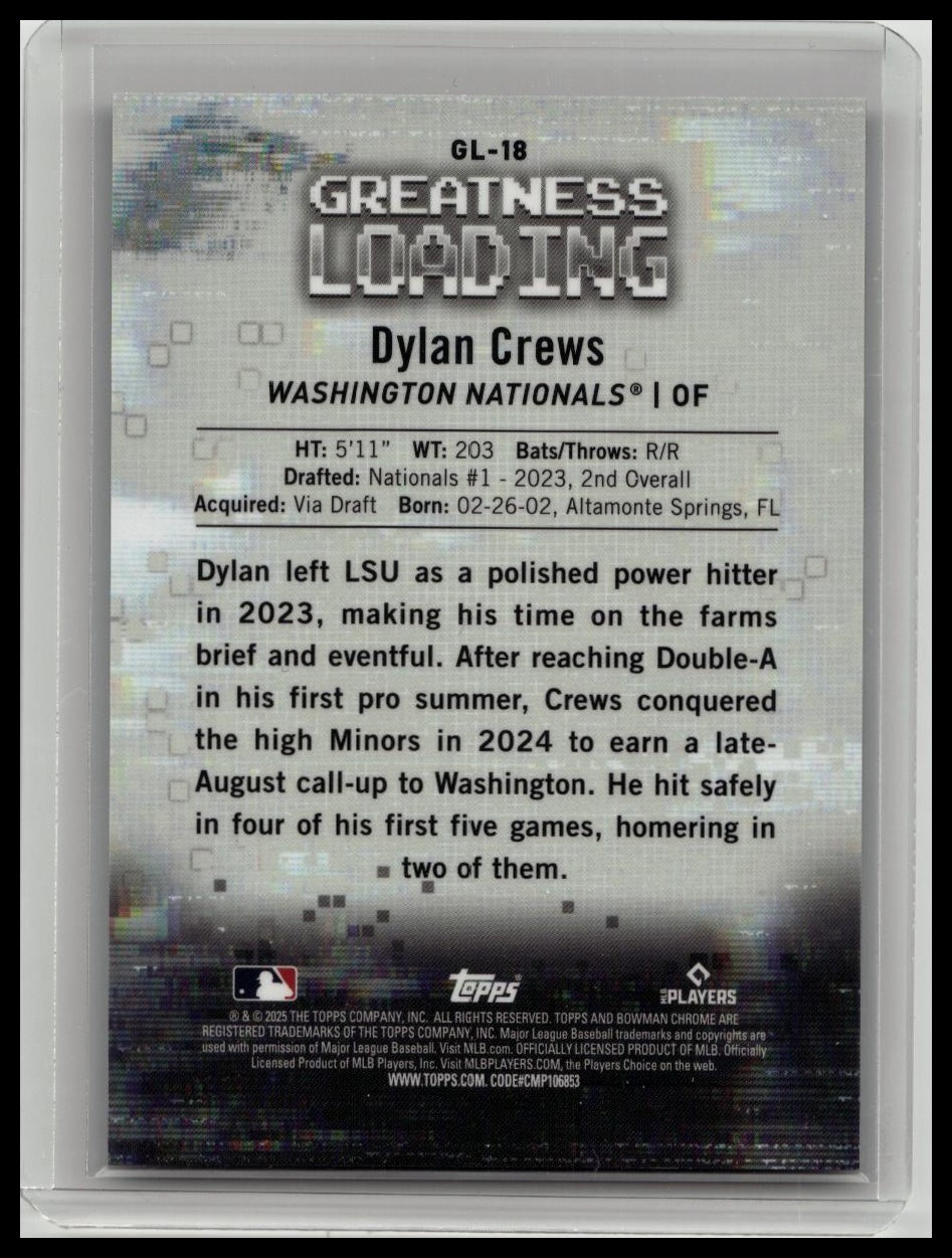 Dylan Crews 2025 Bowman Chrome Rookie Green Greatness Loading /99