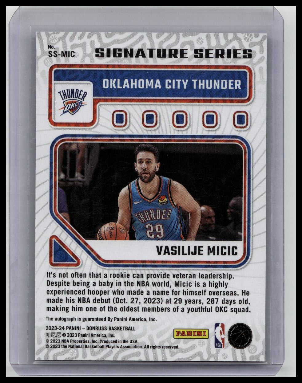 2023-24 Donruss Signature Series Green Sunburst Vasilije Micic Auto /75