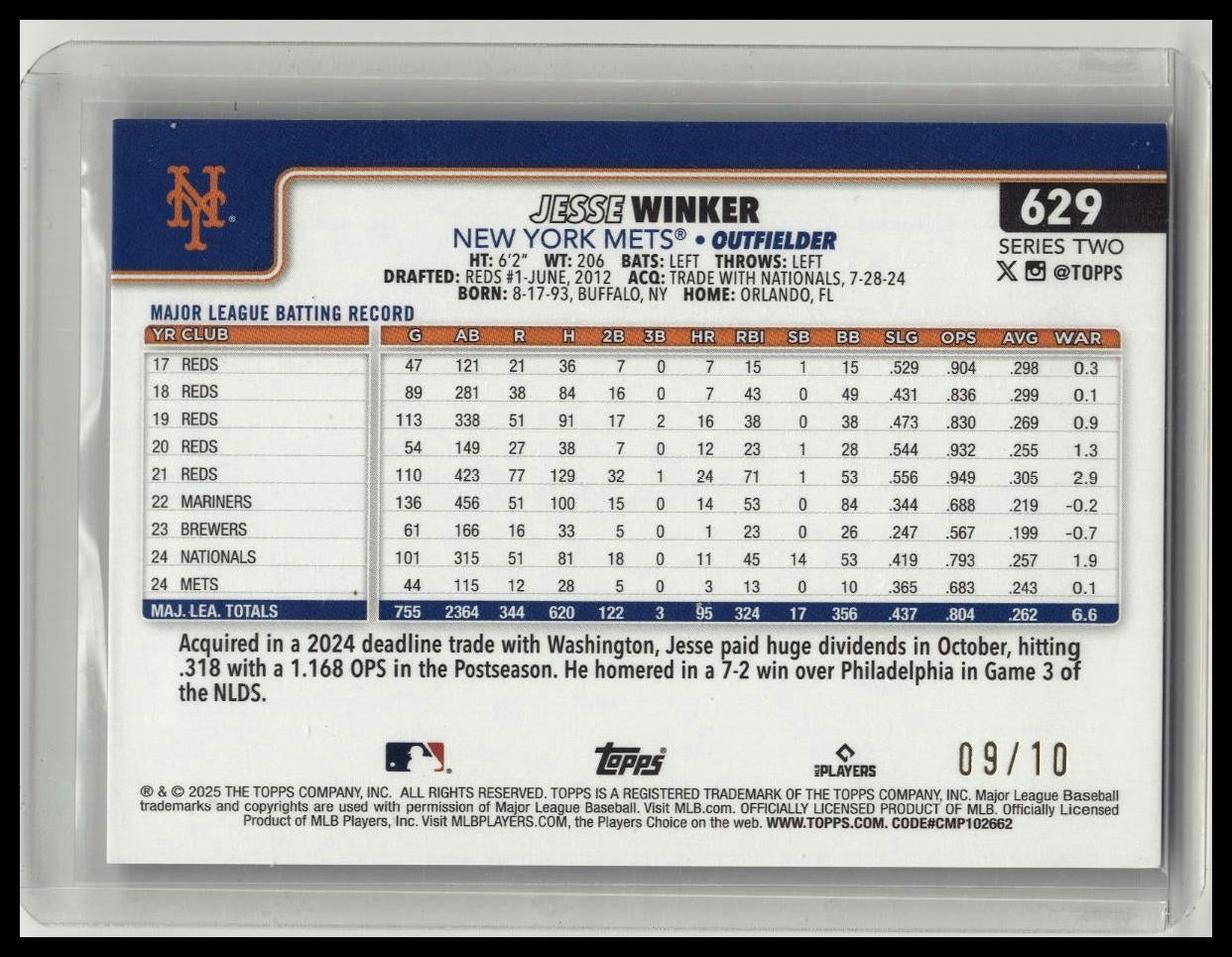 2025 Topps Series 2 Jesse Winker Black Rainbow Foil SSP 9/10 New York Mets