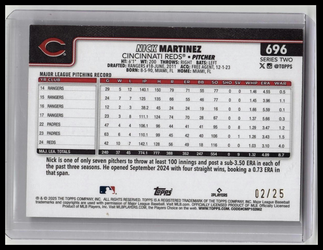 Nick Martinez #696 2025 Topps Series 2 Camo Foil /25 Cincinnati Reds