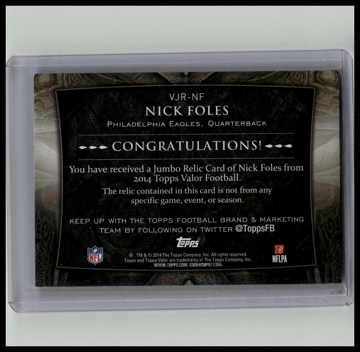 2014 Topps Valor Nick Foles Dual Jersey Jumbo Relic /75 VJR-NF