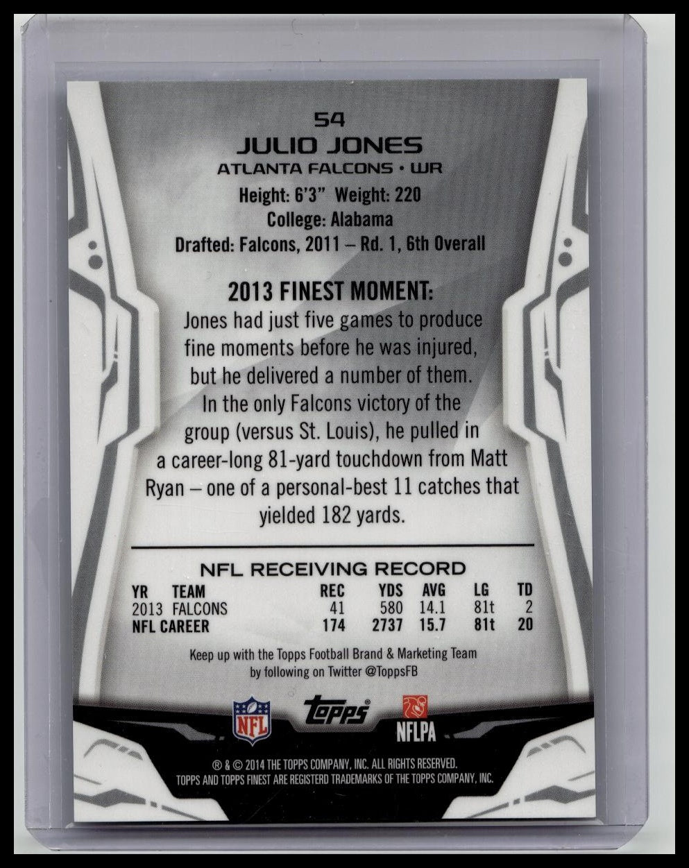 2014 Topps Finest - #54 Julio Jones Blue Refractor 87/99