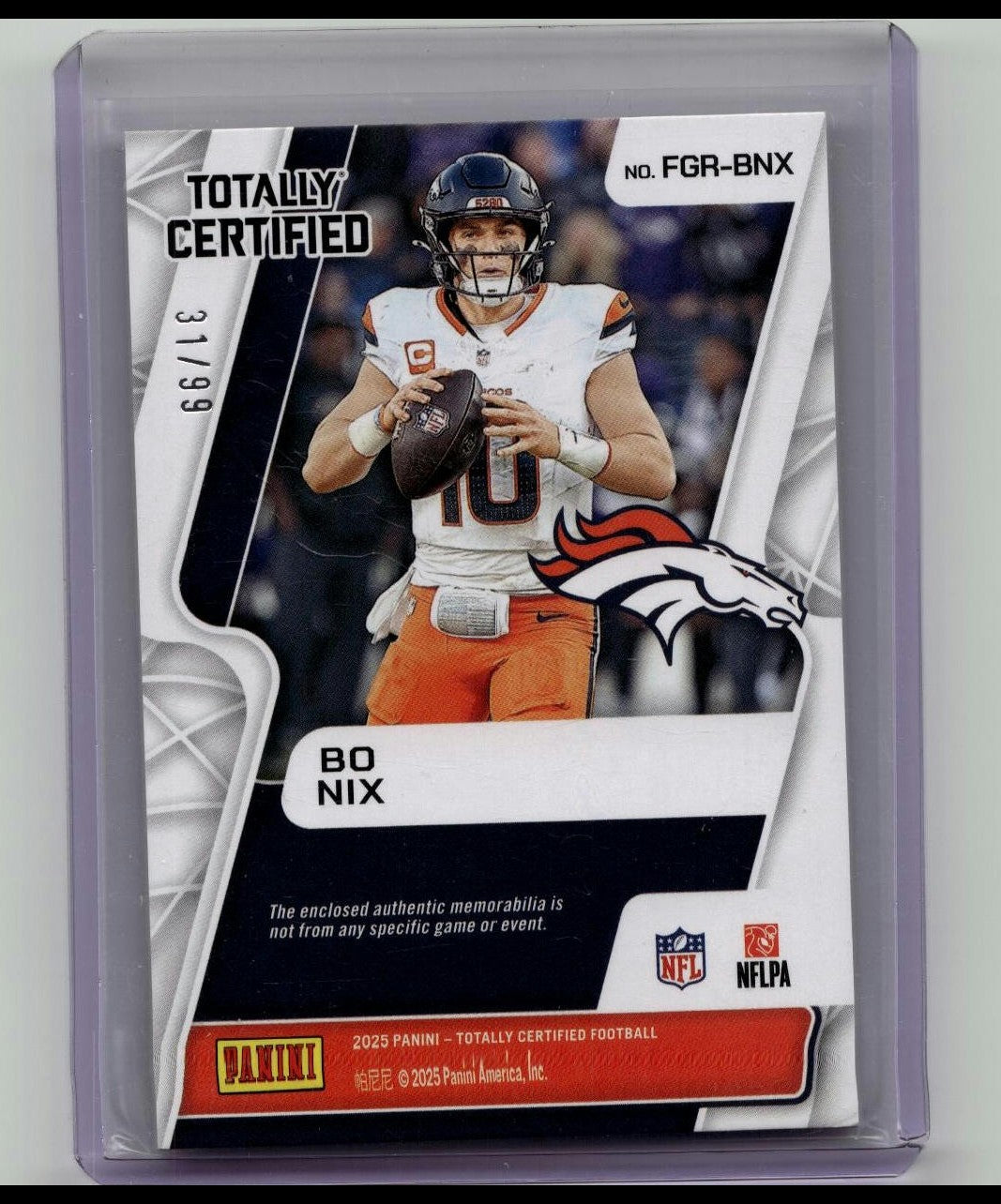 Bo Nix 2024 Totally Certified Fabric of the Game Red Mirror /99 Rookie #FGR-BNX