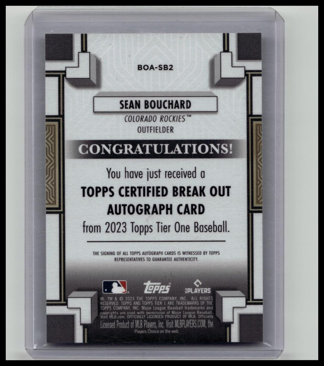 2023 Topps Tier One Break Out Autographs Sean Bouchard Rookie Auto 14/25