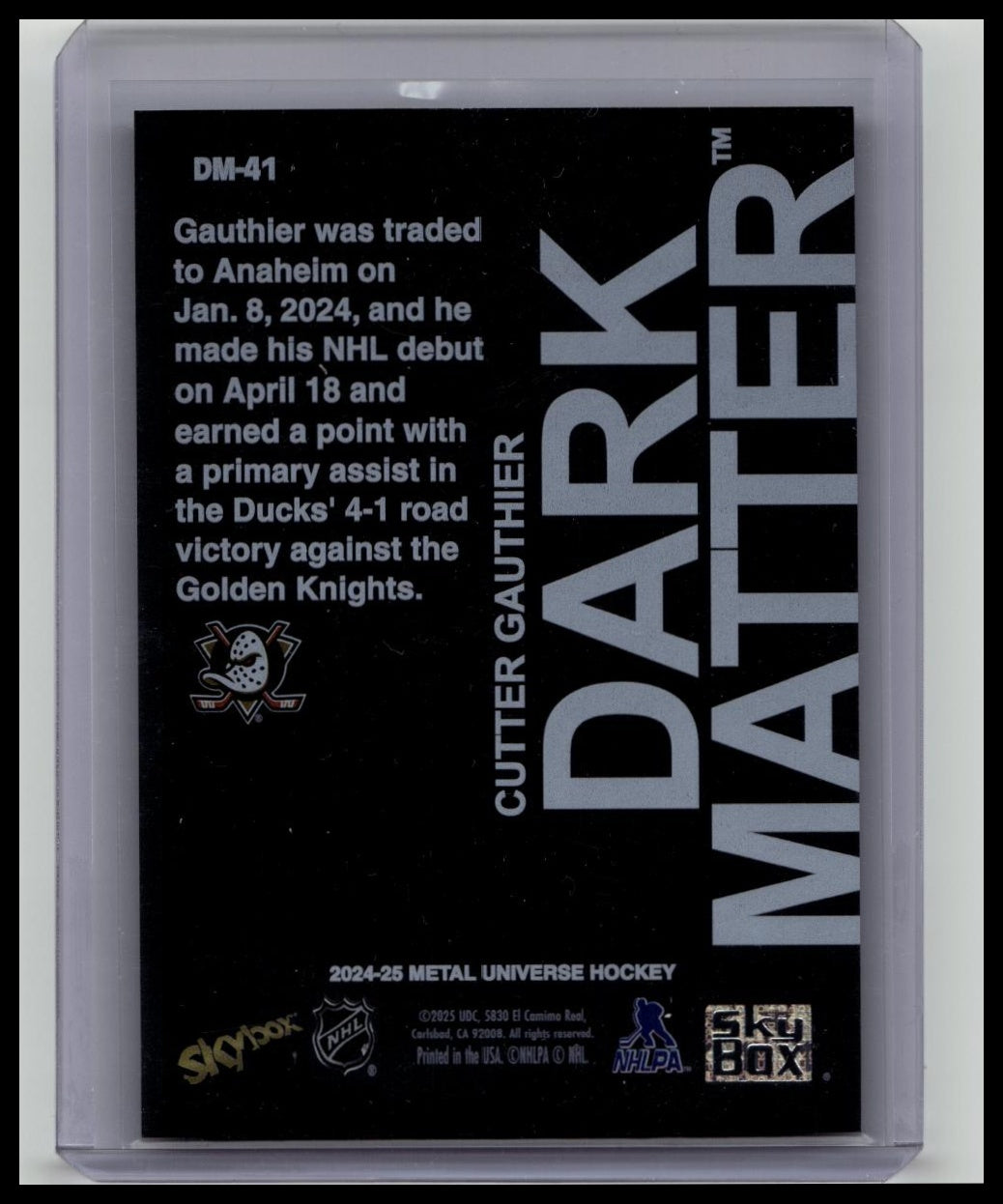 2024-25 SKYBOX METAL UNIVERSE - DARK MATTER SSP CUTTER GAUTHIER DM-41