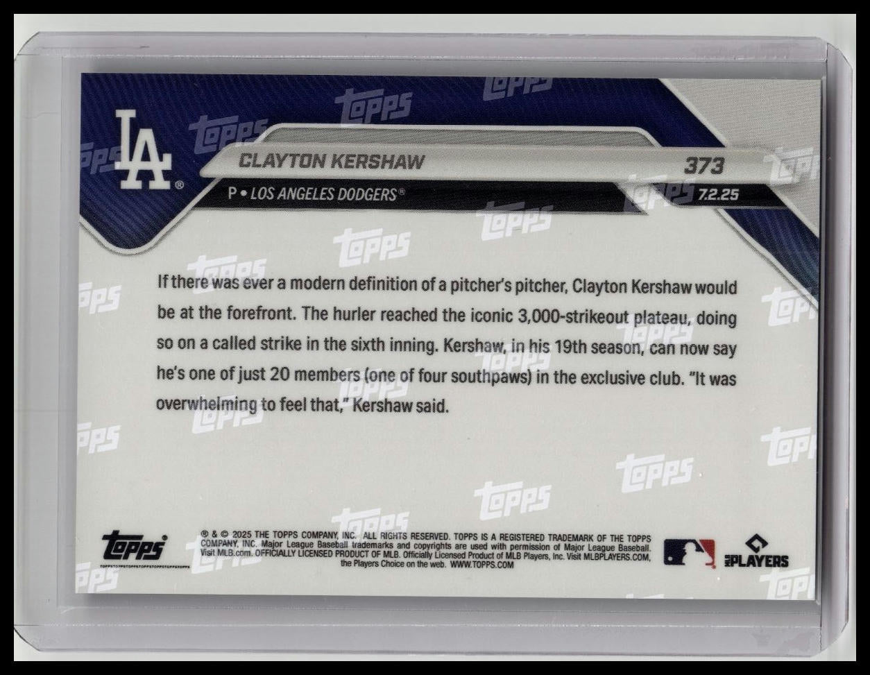 2025 Topps Now Clayton Kershaw 3000th Strikeout