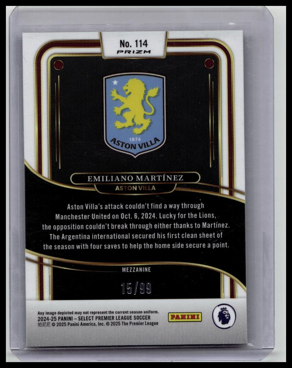 2024-25 Panini Select Premier League Mezzanine Emiliano Martinez /99