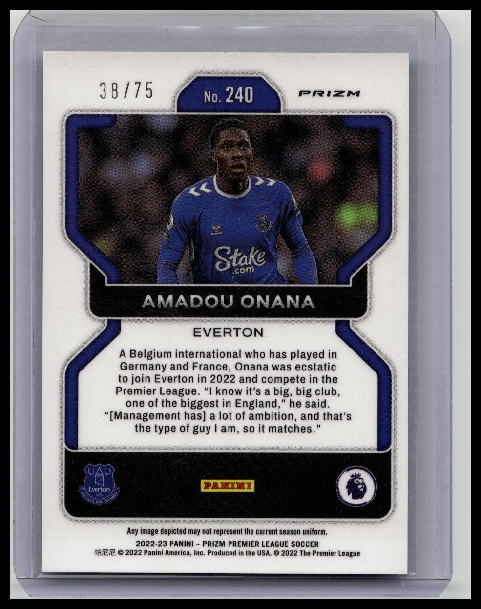 Amadou Onana 2022-23 Prizm Breakaway Blue Disco /75 Everton RC Rookie