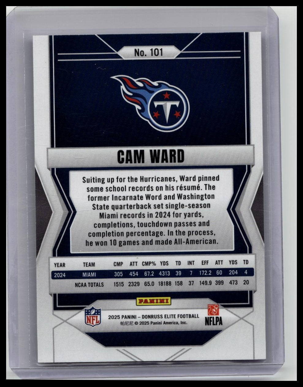 2025 Panini Donruss Elite #101 Cam Ward RC /999