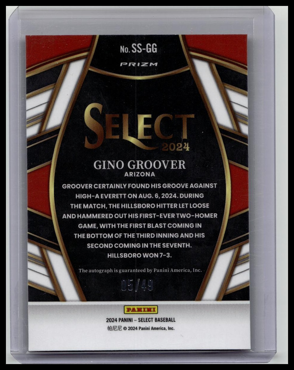2024 Select Signature Blue Prizm Gino Groover Auto Rookie /49 Arizona