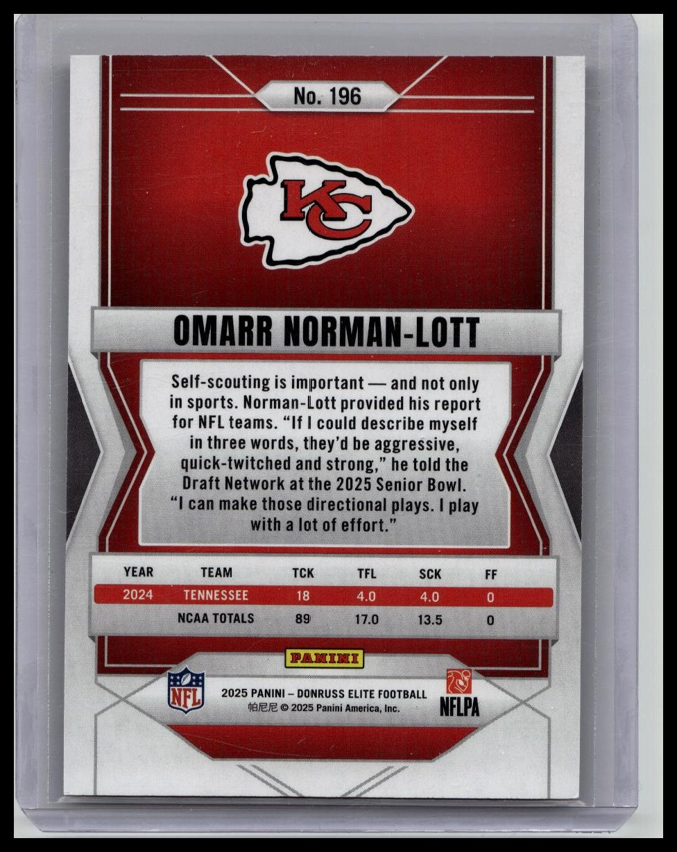 2025 Donruss Elite Omarr Norman-Lott Rookie RC Red Chiefs /99
