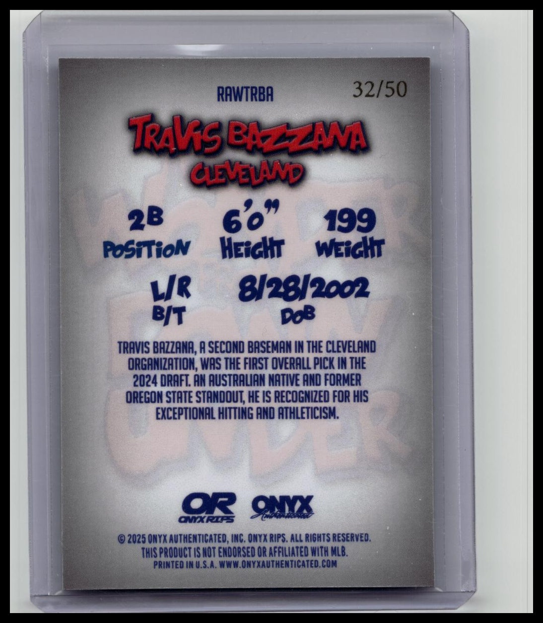 2025 Onyx Rips Travis Bazzana The Wonder from Down Under /50 Guardians