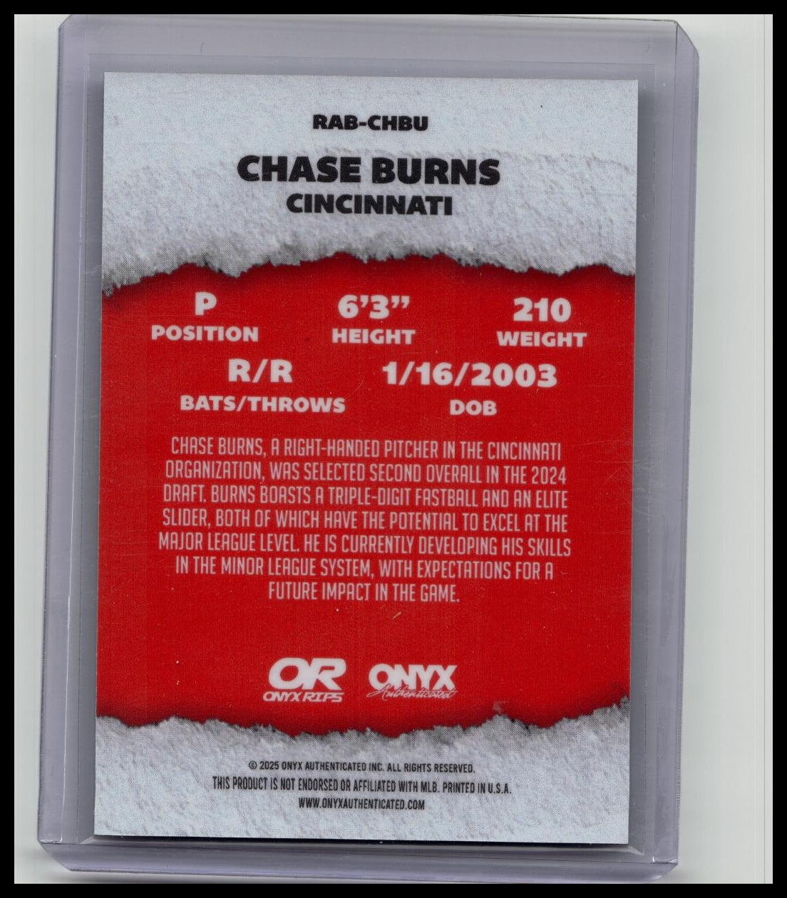 2025 Onyx Rips Chase Burns On Card auto