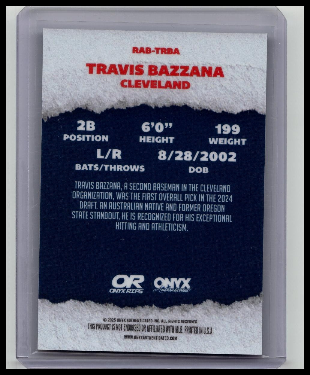 2025 Onyx Rips #RAB-TRBA Travis Bazzana On Card Scope Auto