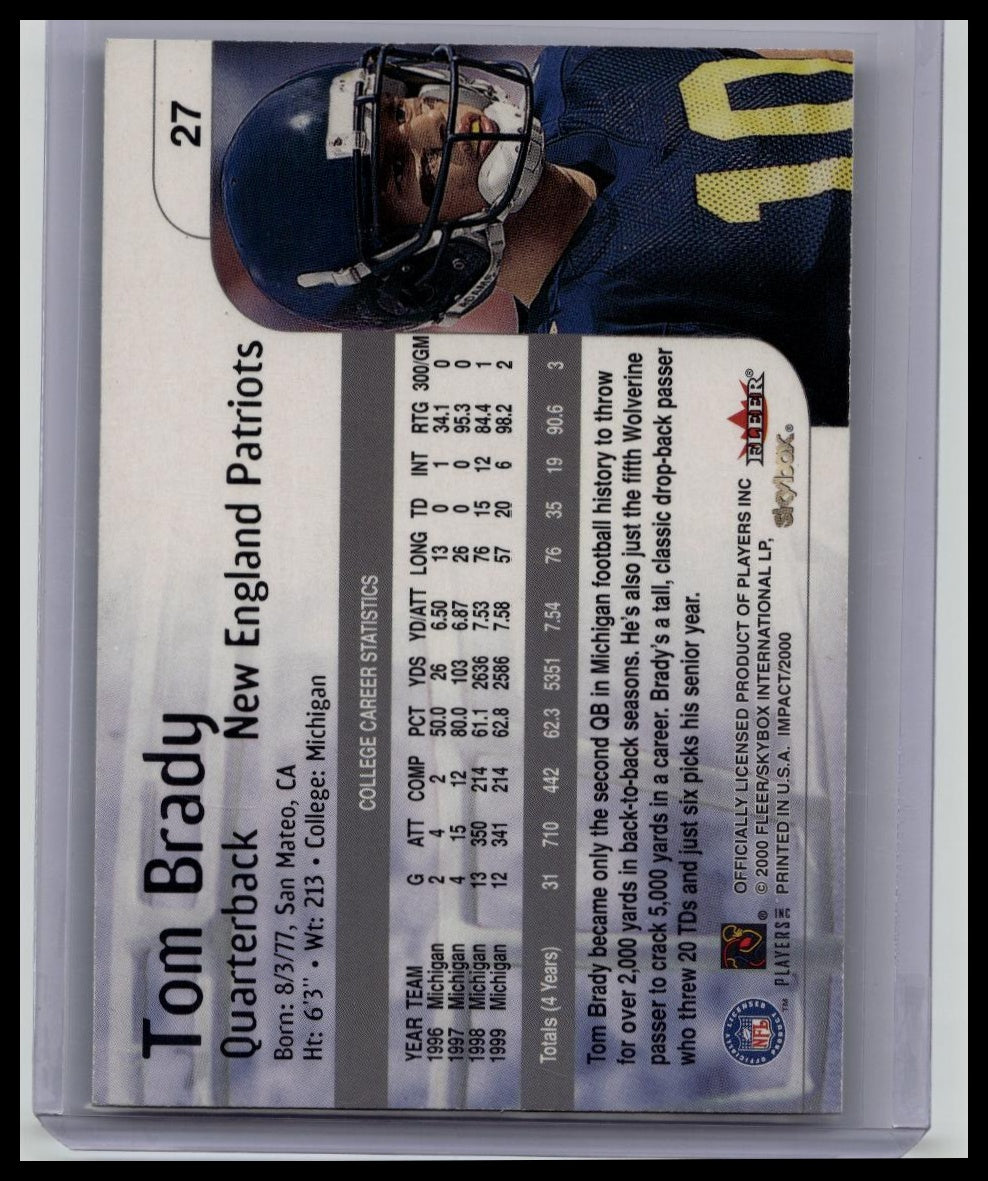 2000 SKYBOX IMPACT TOM BRADY ROOKIE CARD RC #27