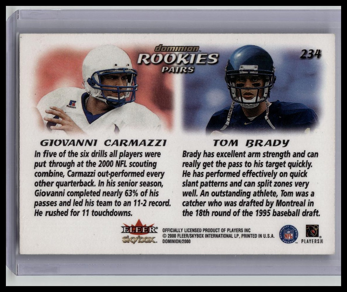 2000 Skybox Dominion Rookie Pairs Giovanni Carmazzi Tom Brady #234 Rookie RC
