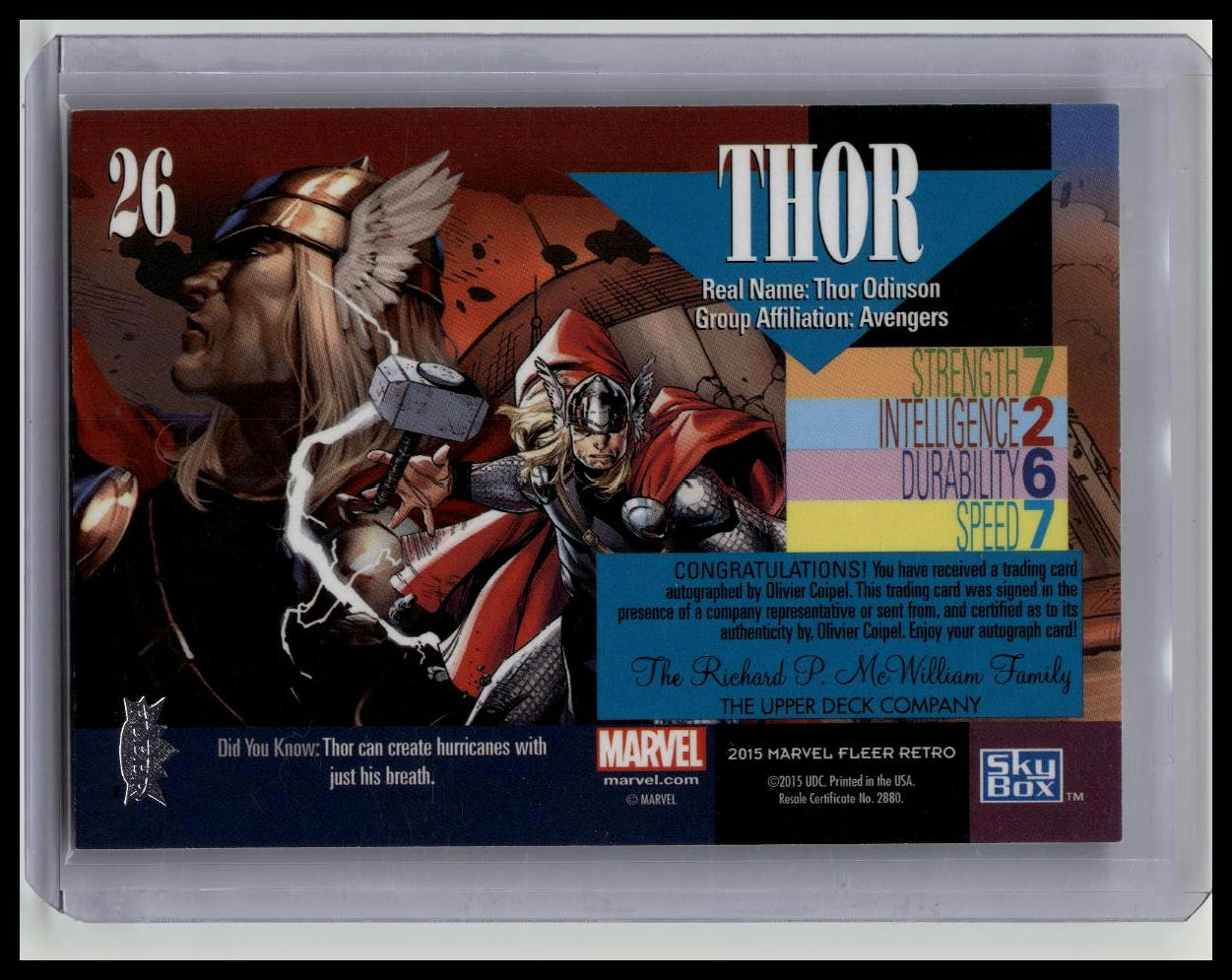 2015 Marvel Retro #26 THOR 1993 Universe Olivier Coipel Autograph Auto Card